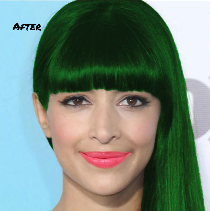 Before and after makeup and hair color transformation using AI