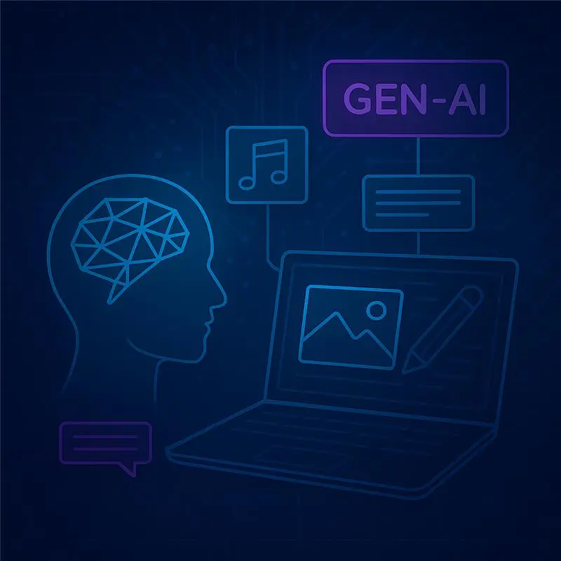 Generative AI creating content such as text, images, and code